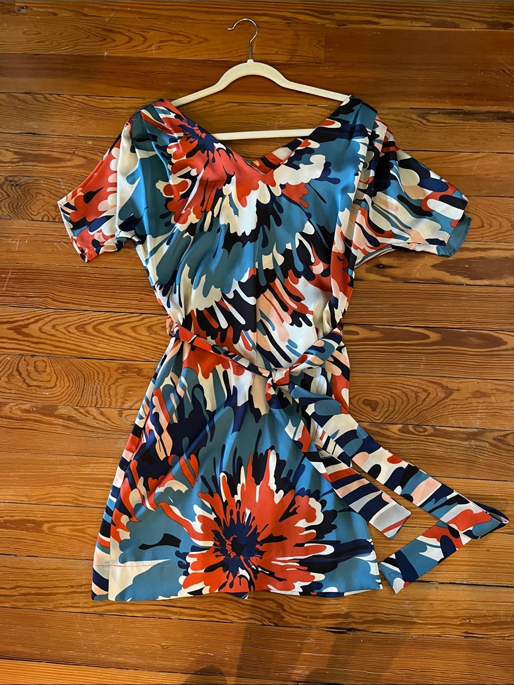 Katydid Multicolor Floral Short Dress in Blue, Red, Navy, Cream